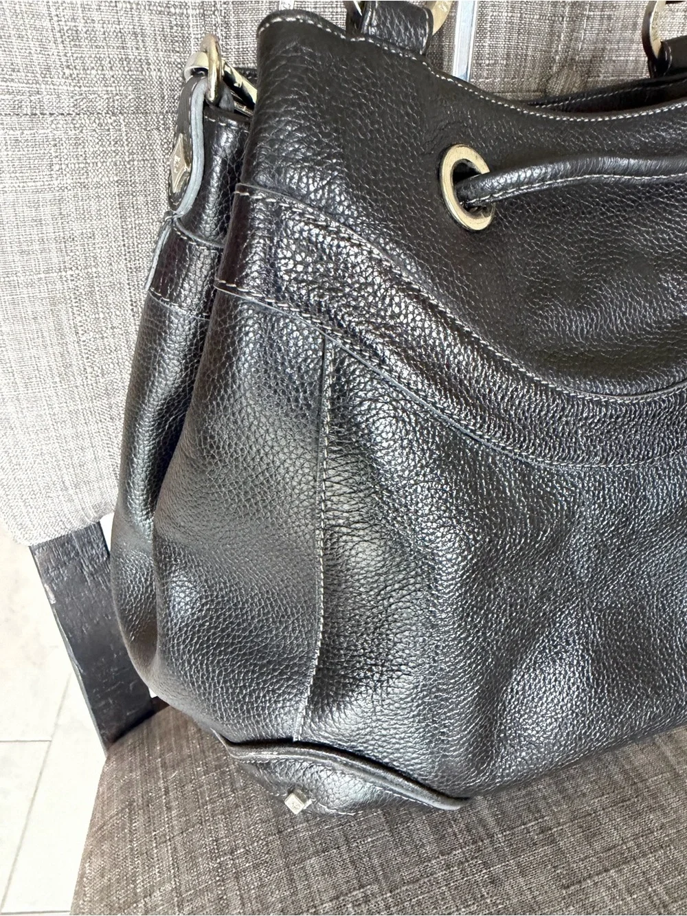 Mcm Black Leather Drawstring Tote Bag -